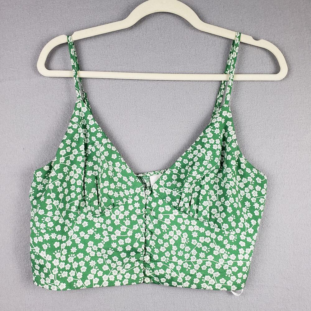 Princess Polly Size 12 Button Front Crop Top Kelly Green White Ditzy Microfloral